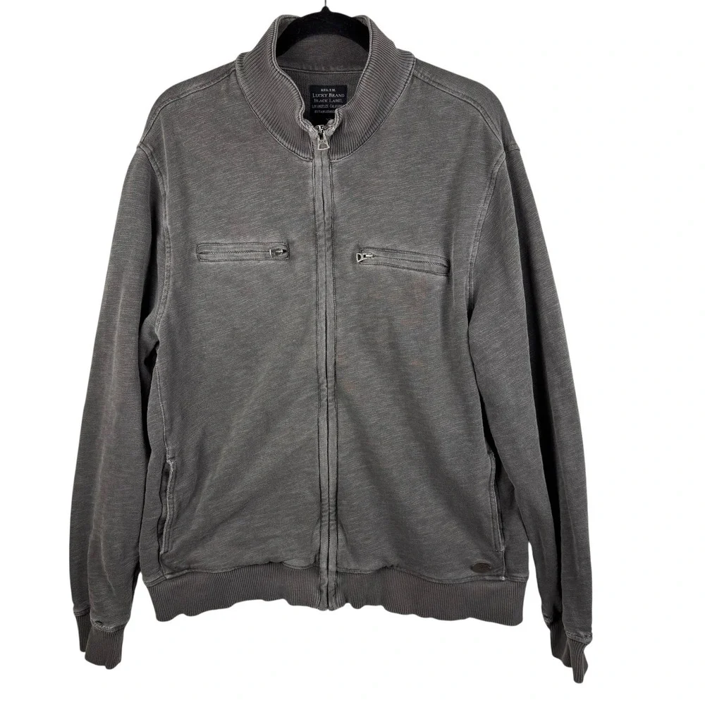 Lucky Brand Black Label Jacket Men's XL Full‎ Zip Bomber Style Gray